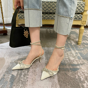 2023 New Fashion Glitter Rhinestones Women Pumps Crystal Bowknot Silk <b>Pointed</b> <b>Toe</b> Buckle Strap Thin High Heels Party Prom Shoes - Product Image 3