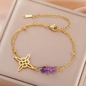 Lila Kristall Hexenknoten Charm Armband Damen Edelstahl Doppelschichtige Perlenkette Amulett Hexerei Schmuck Geschenk - Product Image 3