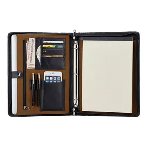 Executive Ritssluiting Pad Houder Lederen Documenten Organisator Agenda/Portfolio Map Met Brief-Size Notepad En Zakken