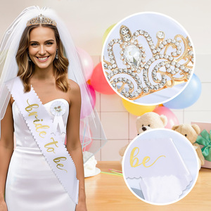 Set di 4 Pezzi Costume da <span class=keywords><strong>Sposa</strong></span> Tiara di Cristallo Corona <span class=keywords><strong>Velo</strong></span> Fascia Rosetta Distintivo <span class=keywords><strong>Accessori</strong></span> per Matrimonio WB030 - Product Image 4