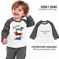 T-shirt à manches longues raglan pour tout-petits garçons, imprimé chien, avec boutons-pression, sous-vêtement, haut pour enfants, fournisseur de vêtements en gros OEM ODM