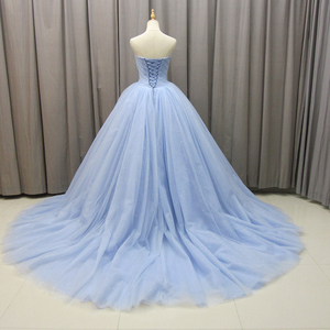 Vestido de Tul Azul Claro con Hombros Descubiertos, Vestido de Fiesta Sencillo, Vestido de Quinceañera Mz0041 - Product Image 5