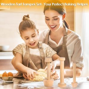 ที่กดแป้งขนมพายสองด้านทำจากไม้ชุดที่อัด<span class=keywords><strong>3</strong></span>ชิ้นสำหรับทำเค้กทาร์ตเครื่องมืออบสำหรับทาร์ตไข่ขนาดเล็ก - Product Image 4