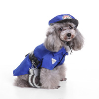 Conjunto de Disfraz Divertido para Perro con Sombrero y Esposas, Uniforme Azul de Poliéster para Perros Pequeños, Disfraz para Fiesta de Halloween