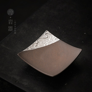 Retro Ceramic Coaster Irregular Shape <b>Silver</b> Painted Auspicious Cloud <b>Tea</b> Saucer For Kung Fu <b>Tea</b> <b>Set</b> Heat Insulation Pad - Product Image 2