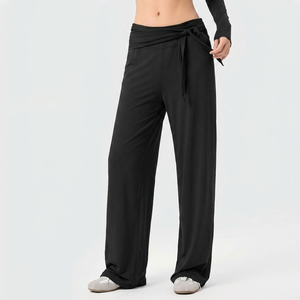 Pantalon de yoga ample taille haute extensible pour femme, avec ceinture à nouer, idéal pour le Pilates, l'entraînement et les loisirs - Product Image 2