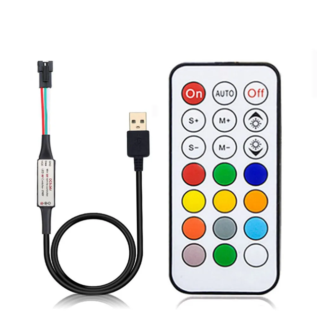 SXZM 5V USB RGBIC WS2812B WS2811 SK6812 SPI 21Keys RF Remote Control Magic RGB Strip Controller with 1 Channel Output