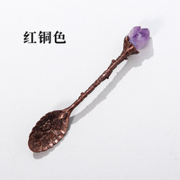 Cristaux en gros, pierres de guérison, améthyste naturelle brute, cristal en forme de dent, mini-cuillère à dessert en or rose, cadeaux