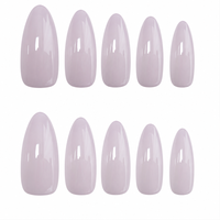 Vente en gros de faux ongles en amande, couleur lavande clair brillant, personnalisables, à poser, couvrance totale, réutilisables