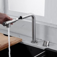 Robinet de cuisine escamotable à deux trous en acier inoxydable 304 avec pulvérisateur escamotable