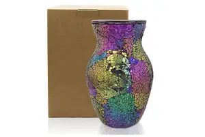 Оптовая продажа, стеклянная ваза, роскошный цветок, Круглый Большой Декор, винтажные центральные части, красочные фиолетовые мозаичные зеркальные стеклянные трещины