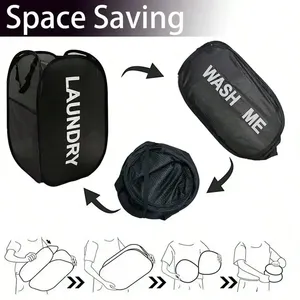 Cesto de ropa sucia de tela transpirable portátil Cesta de almacenamiento plegable de apertura amplia para artículos de baño de viaje de dormitorio que ahorran espacio - Product Image 4