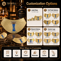 Étiquette personnalisée en aluminium doré autocollante et imperméable pour le cou des bouteilles de vin, whisky et bière
