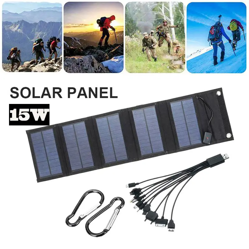 중국산 방수 휴대용 접이식 15W Sunpower 태양 전지판 충전기 2 USB 포트 하이킹 캠핑 야외