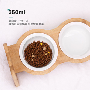 Support de bol réglable en bambou pour chats, double gamelle surélevée, écologique, durable, facile à nettoyer - Product Image 2