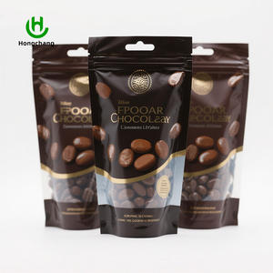 Bolsa de Fondo Plano con Cierre de Cremallera, Color Marrón Oscuro, con Ventana Transparente, Impresión de Logotipo en Dorado Personalizado, para Chocolate y Bocadillos - Product Image 1