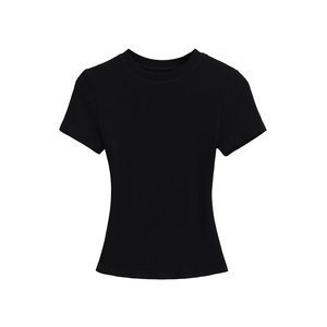 T-shirt attillata in stile americano da donna, nuova collezione estiva, modello corto europeo e americano, basic, corta, che lascia scoperto il ventre - Product Image 3