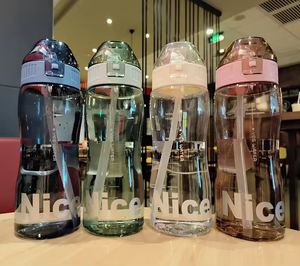 Large Capacity Eco-Friendly Cartoon <b>Straw</b> Water <b>Bottle</b> Portable Sports Cup Leakproof Plastic for Women Men Students - Product Image 1