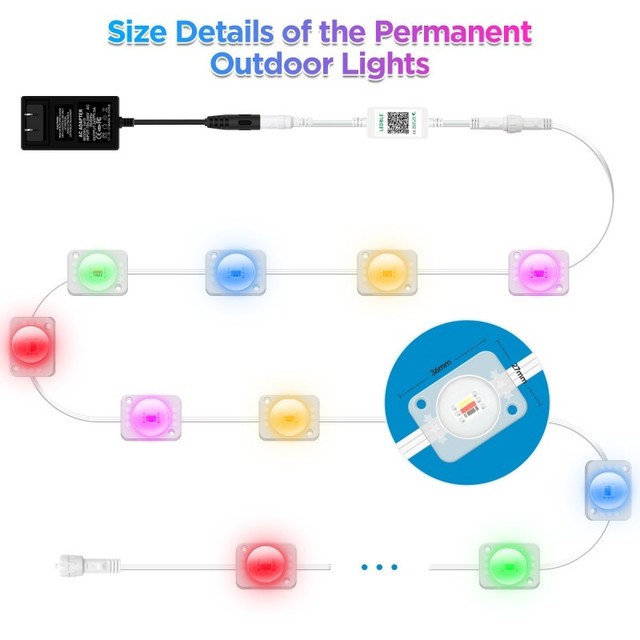 Permanent Outdoor LED Pixel Lighting System RGBW 24V IP67 Smart WiFi App Control for Christmas Holiday Decoration Point Light