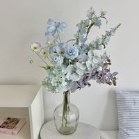 Bouquet de mariée artificiel bleu en gros, Phalaenopsis et Hortensia, fleurs en soie réalistes imprimées en 3D pour mariage, événement et décoration intérieure