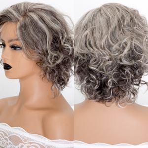 วิกผมลูกไม้ด้านหน้าสีเกลือพริกไทยแบบโมโนโทป <span class=keywords><strong>ผม</strong></span>แท้ 10 นิ้ว แบบลอน มีสินค้าพร้อมส่งสำหรับผู้สูงอายุ - Product Image 1