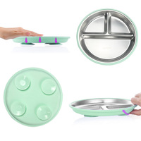 Assiette à dîner antidérapante écologique en acier inoxydable 304 de 9 pouces avec 3 compartiments, non toxique, passe au lave-vaisselle, pour adultes et enfants