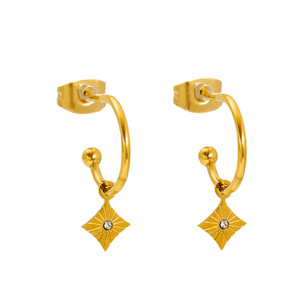 ZOGXIN <b>Hoop</b> Earrings Gold And <b>Silver</b> Stainless Steel Star Pattern Bezel Setting Everyday Wear - Product Image 5