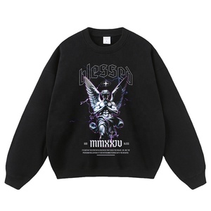 <span class=keywords><strong>Ropa</strong></span> <span class=keywords><strong>Urbana</strong></span> Estilo Americano, Sudadera Holgada de Algodón con Estampado de Personajes Desgastados, Sudadera con Diseño de Ángel Relámpago para Hombre - Product Image 6