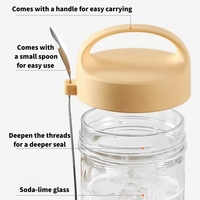 Conteneur en verre pour céréales 430 ml, carré, grande capacité, couvercle coloré, hermétique, tasse à petit-déjeuner en verre, compatible micro-ondes
