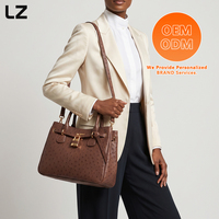 Sac fourre-tout en cuir gaufré autruche LZ Factory pour femme, sac à bandoulière avec cadenas doré, élégant sac à main pour le quotidien