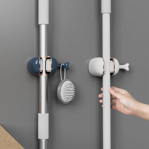 Soporte de pared para fregonas Time Machine, rectangular, sin perforaciones, adhesivo, para baño, con clips para escobas - Product Image 3