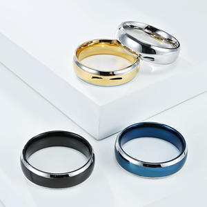 Titanium Steel <b>Ring</b> Two Tone Mirror Finish Unisex Fashion Jewelry Gift Black Gold Blue Silver Color Geometric Shape - Product Image 1