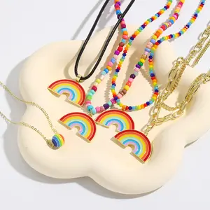Новое летнее ожерелье из бисера Бохо красочная Цепочка Из Бисера гей-парад Радуга колье для друзей