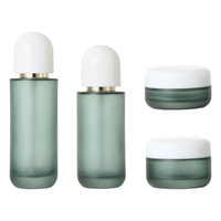Juego de Envases Cosméticos de Vidrio Esmerilado Verde Oscuro de Lujo, Botellas Vacías con Bomba de Presión para Loción, Spray y Suero, Frascos para Crema de 30g y 50g