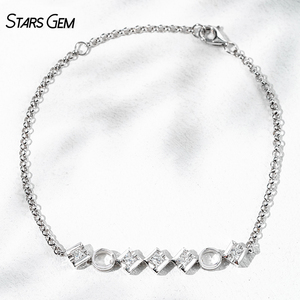 Starsgem 0.5ct 2.5*2.5mm Princess Cut Lab Grown Diamond White Diamond Color D 18K White <b>Gold</b> Unisex Luxury Bracelet - Product Image 1