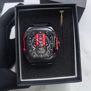 Montre de poignet dynamique à quartz, design élégant, résistante aux chocs et étanche, avec bracelet en caoutchouc rouge, inspirée des montres F1 et des moteurs V12, livraison rapide - Product Image 1