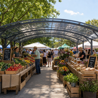 Auvent de marché en aluminium le plus vendu avec toit en polycarbonate arqué |   Abri Commercial pour Allée Piétonne de Rue, Idéal pour Place Publique et Marché