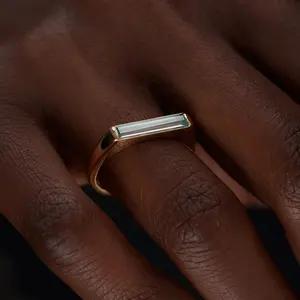 Milskye design elegante longo baguette noivado banhado a ouro vermeil anel casamento banda