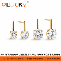 Boucles d'oreilles pendantes rondes personnalisées LUCKYJIU en CZ, plaqué or 18 carats PVD, acier inoxydable 316L, étanches, OEM ODM, marque privée, fabricant en gros