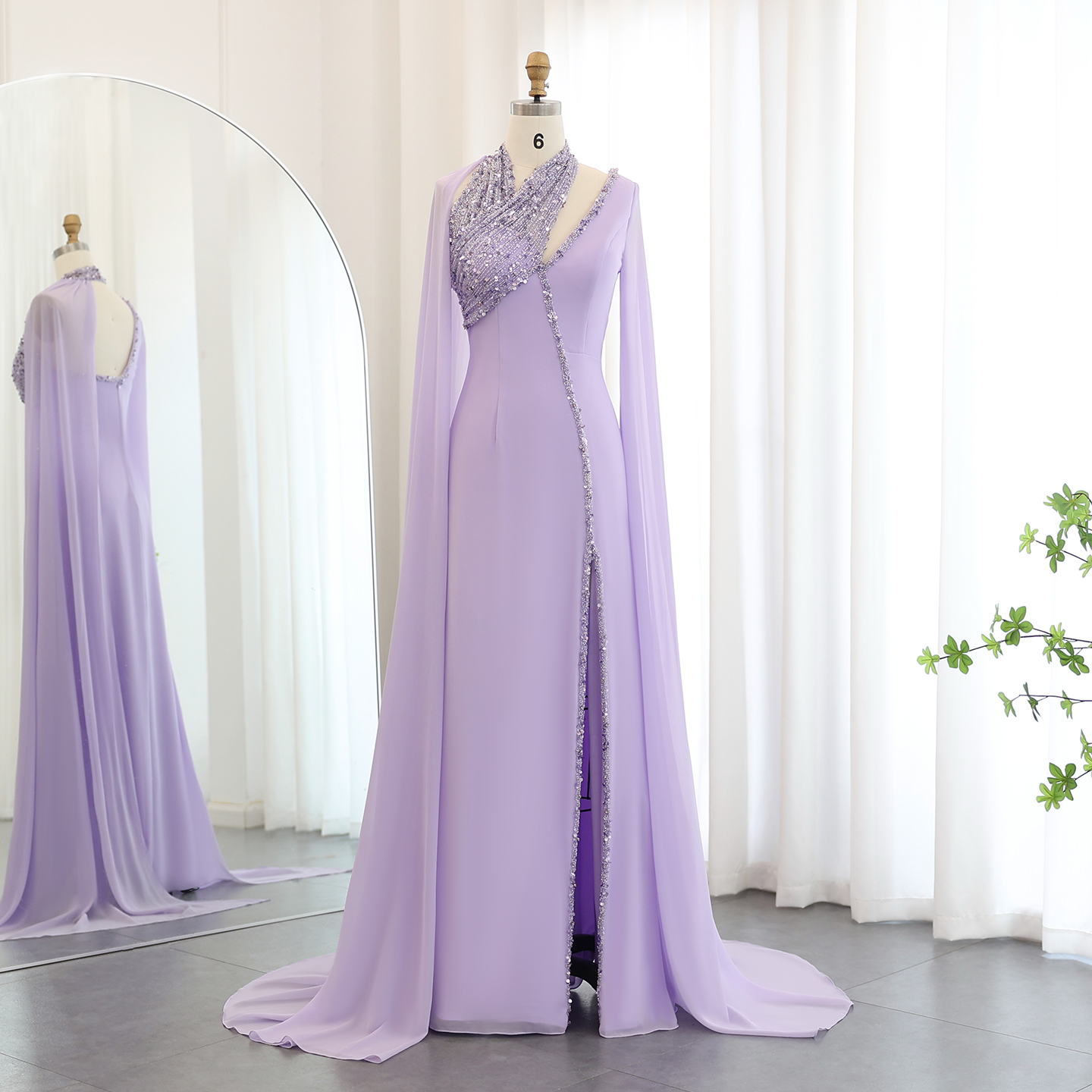 open lace back dress Sequins V Neck Mermaid Lilac Prom Dresses With Slit Evening Party Dres –  MyGirlProm.com