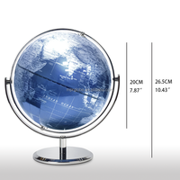 Globe du monde bleu métallisé 20cm avec carte politique HD Base en fer artistique décor de bureau moderne outil de géographie