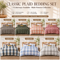 Ensemble de housse de couette réversible 3 pièces en polyester lavé à 100 %, série Noël, à carreaux, doux, respirant, lavable en machine, taille King, pour chambre