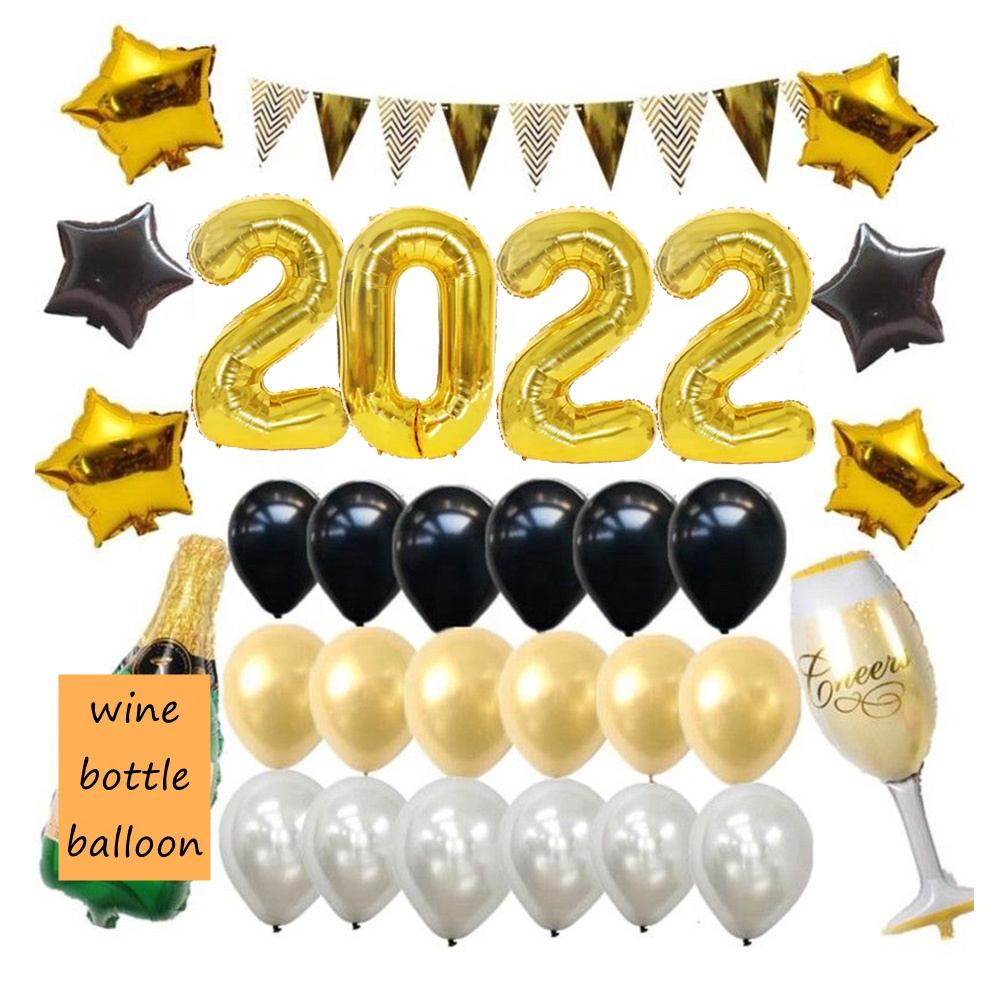 Новогодние фольгированные воздушные шары 2022, набор украшений для вечеринки с шампанским, для домашнего декора