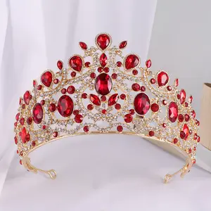Mahkota Pengantin Barok Baru Mahkota Besar Kristal Biru Mahkota Kecantikan Aksesori Rambut Kontes Kecantikan