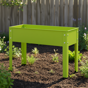Bac à légumes surélevé en métal vert avec pieds et trou de drainage pour le jardinage extérieur - Product Image 2