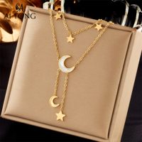 Collar con Colgante de Acero Inoxidable Chapado en Oro de 18K al por Mayor, Diseño de Mariposa y Corazón en Capas, Joyería de Moda para Mujer, Regalo para Fiestas