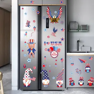 卸売カスタムPVC装飾ステッカー漫画独立記念日米国旗冷蔵庫窓壁装飾ステッカー