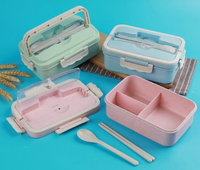 Tuoda03 Boîte à lunch empilable de qualité alimentaire à 2 couches en plastique rond avec paille de blé Boîte à lunch Bento avec cuillère et fourchette