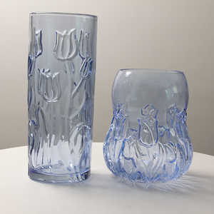Jarrón de Vidrio Moderno con Diseño de Tulipán en Relieve, Ecológico, Tipo Vaso y Cilindro, <span class=keywords><strong>para</strong></span> Decoración de Bodas y Cumpleaños - Product Image 3