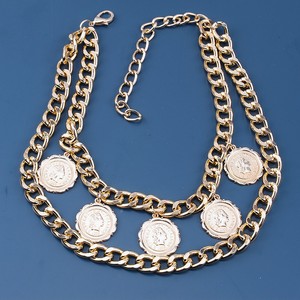 European American <b>Cross</b> Border Jewelry Retro Geometric Chunky <b>Chain</b> Multi Layer Necklace For Women Gold Silver Zinc Alloy Party - Product Image 3